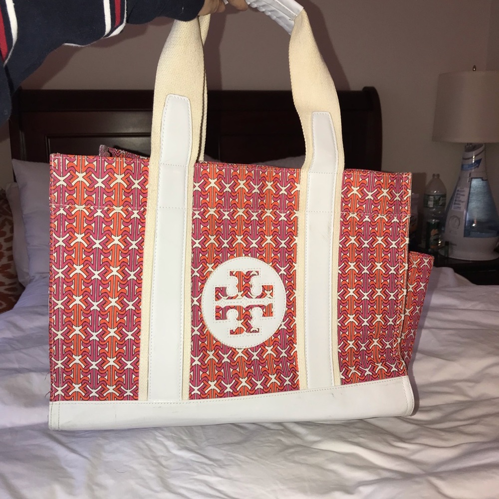 Tory Burch Canvas and Patent Leather Tote XL